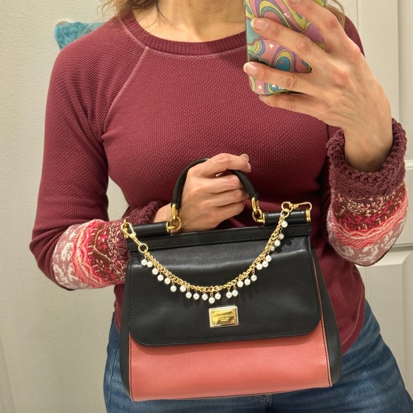 Dolce Gabbana Medium Miss Sicily Dauphine Bag Black Pink with online COA - Picture 9 of 17